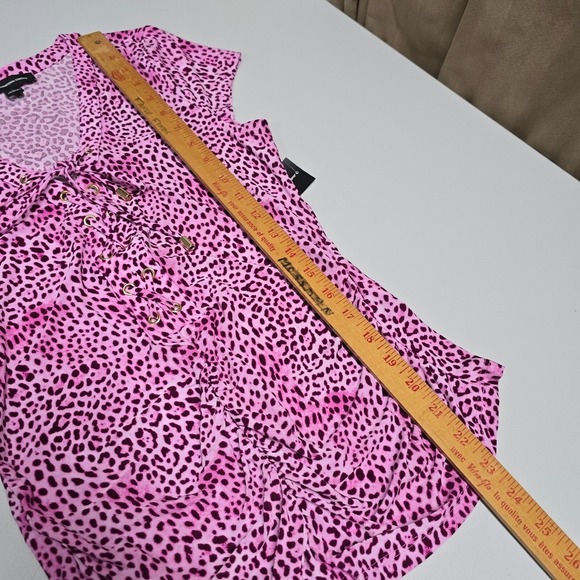 INC International Concepts Top Womens S Pink Animal Print Lace-Up Party Clubwear - Picture 11 of 12